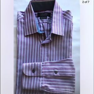 Zara Man Tailored Fit Sz 14 Purple Blue Striped Cotton Oxford Long Sleeve